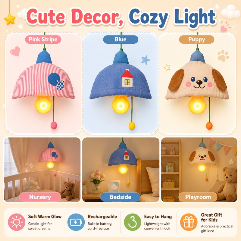 Baby Nursery Light Shade - Перезаряжаемый подвесной ночник с тканевым абажуром