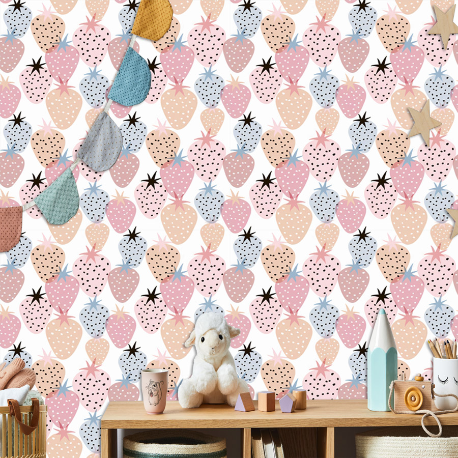 Baby Nursery Wallpaper Girl - Самоклеящиеся обои с клубничным узором для