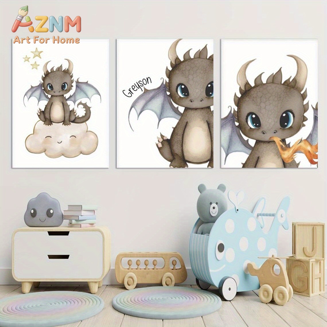 Baby Nursery Art - AZNM Милый детский дракон, холст для