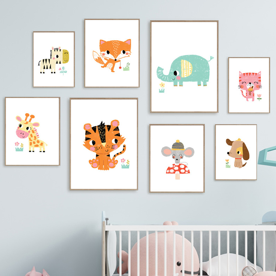 Baby Nursery Zoo Animals - Мультяшные постеры с животными для детской