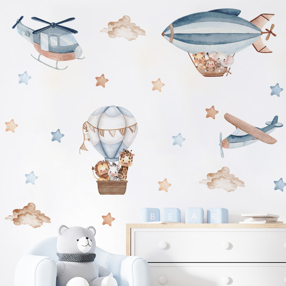 Baby Nursery Set Furniture - Акварельные животные, воздушные шары, облака, наклейки