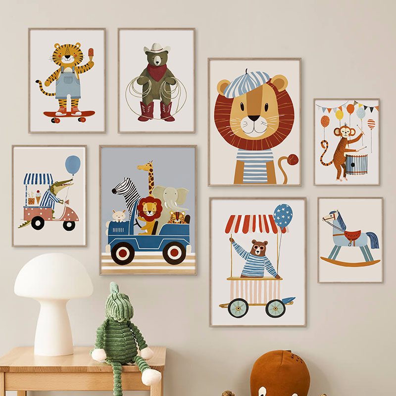 Baby Nursery Posters - Забавные мультяшные животные: лев, медведь, тигр