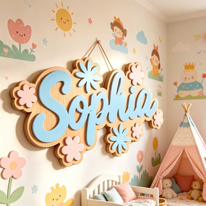 Baby Nursery Decor - Персонализированная табличка с именем в цветочном