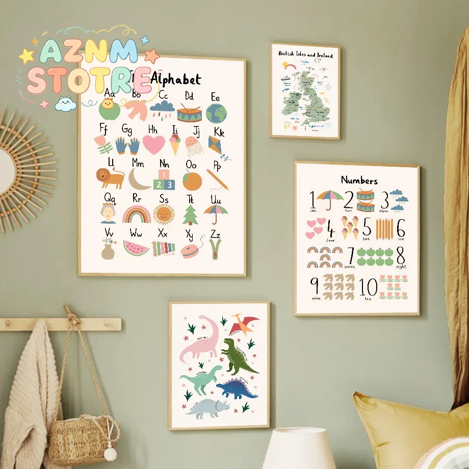 Baby Nursery Home - Карта мира животных, динозавры, алфавит, цифры,