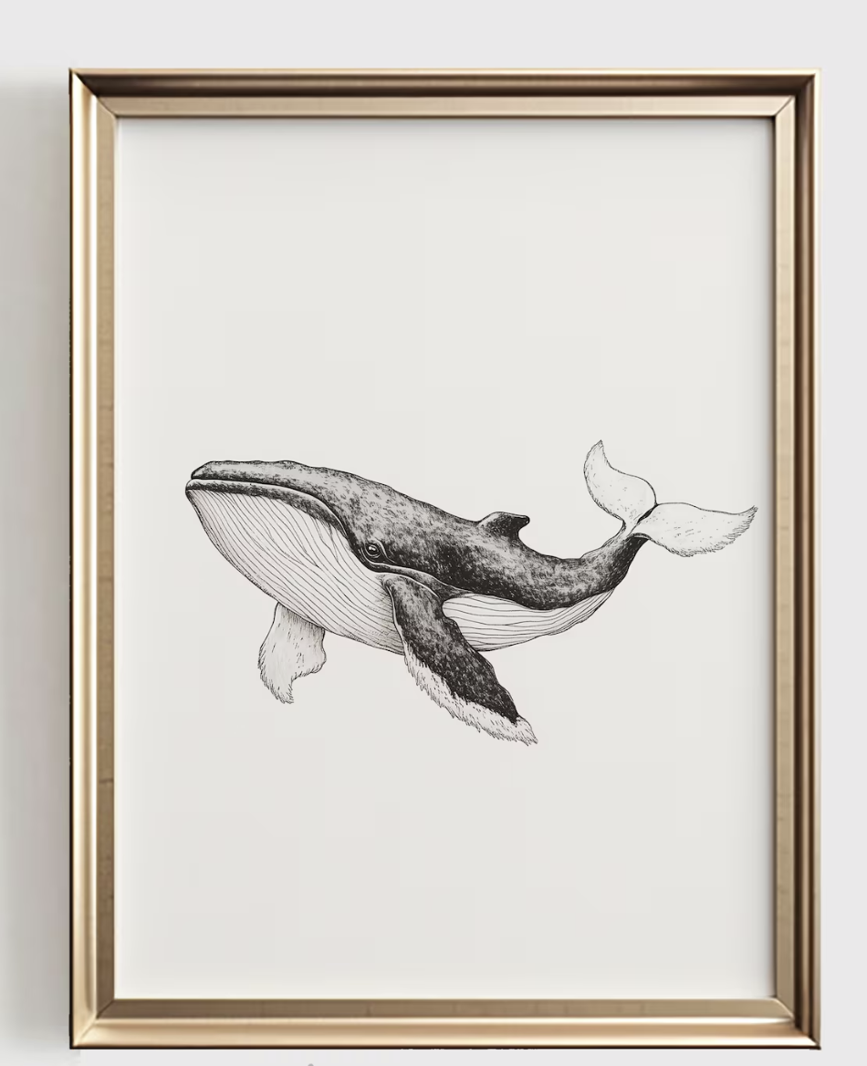 Baby Nursery Art - Художественный принт с изображением кита, минималистичный