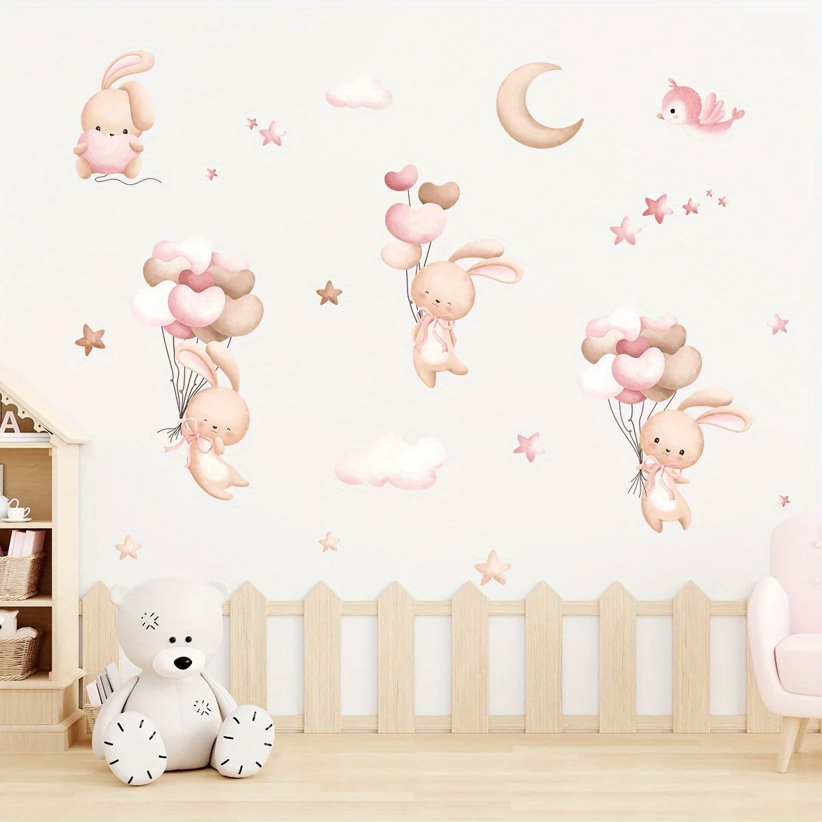 Милый кролик, воздушные шары,  – обзор и цена Baby Nursery Wallpaper Girl