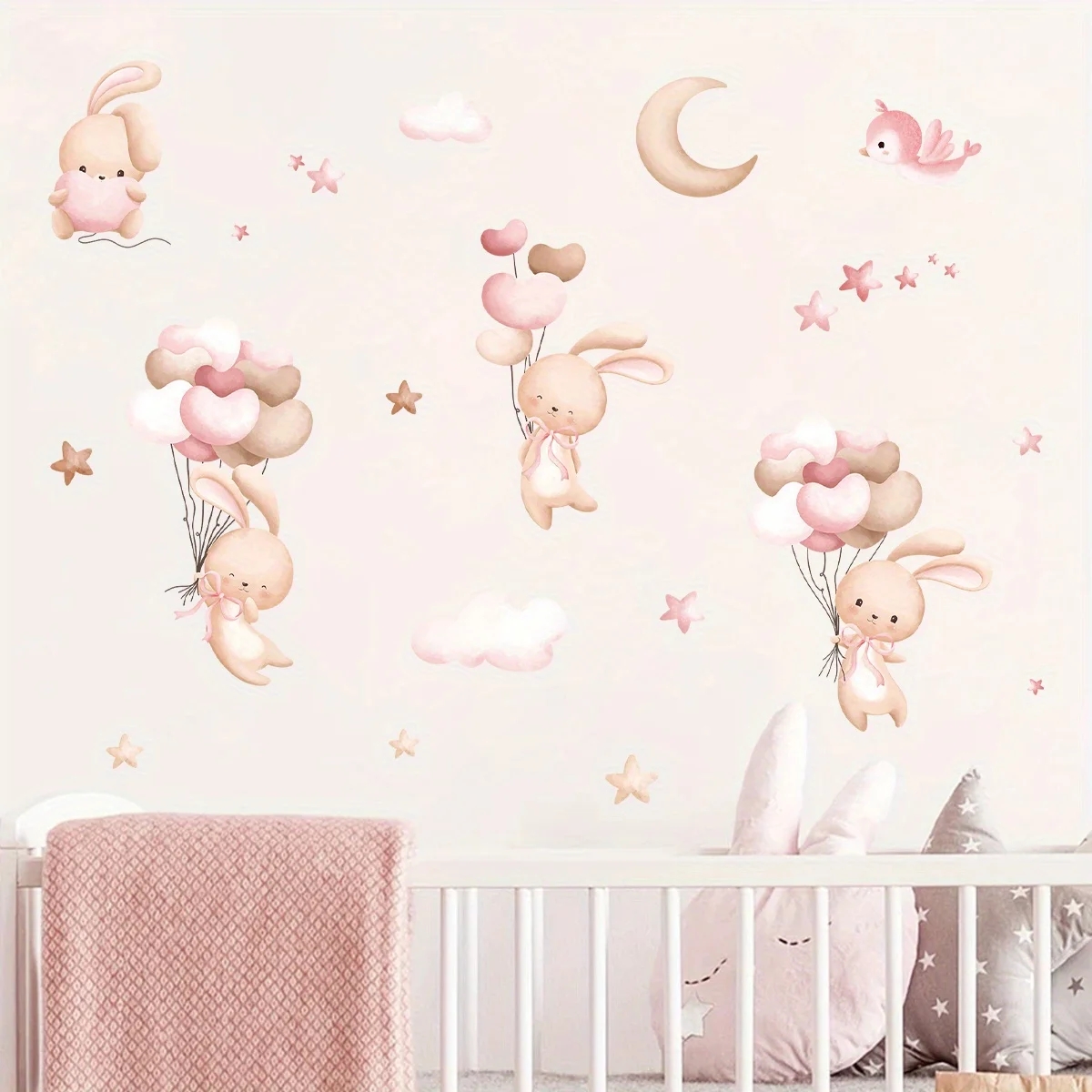Милый кролик, воздушные шары,  – обзор и цена Baby Nursery Wallpaper Girl