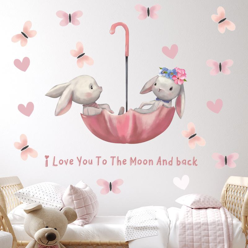Милые наклейки в виде зайчиков – обзор и цена Baby Nursery Wallpaper Girl