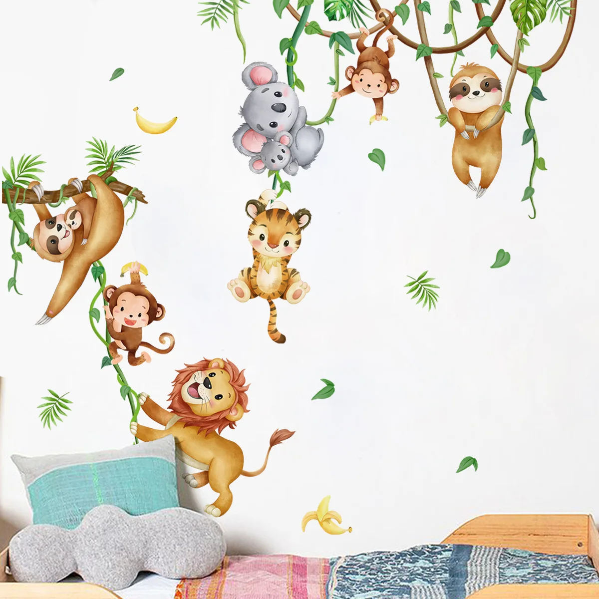 Лесные животные, лев, ленивец, – обзор и цена Baby Nursery Wallpaper Girl