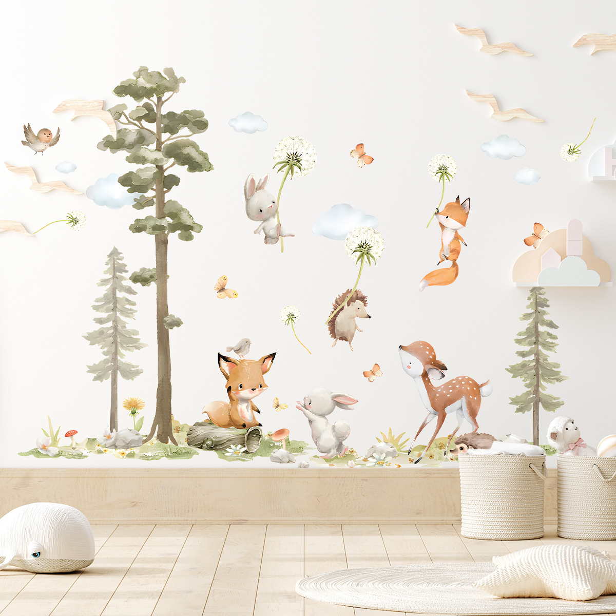 Милые лесные животные, наклейк – обзор и цена Baby Nursery Wallpaper Girl